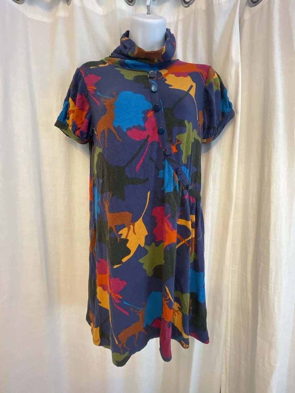 Zara Trafaluc Mock Neck Deer Print Dress Size S